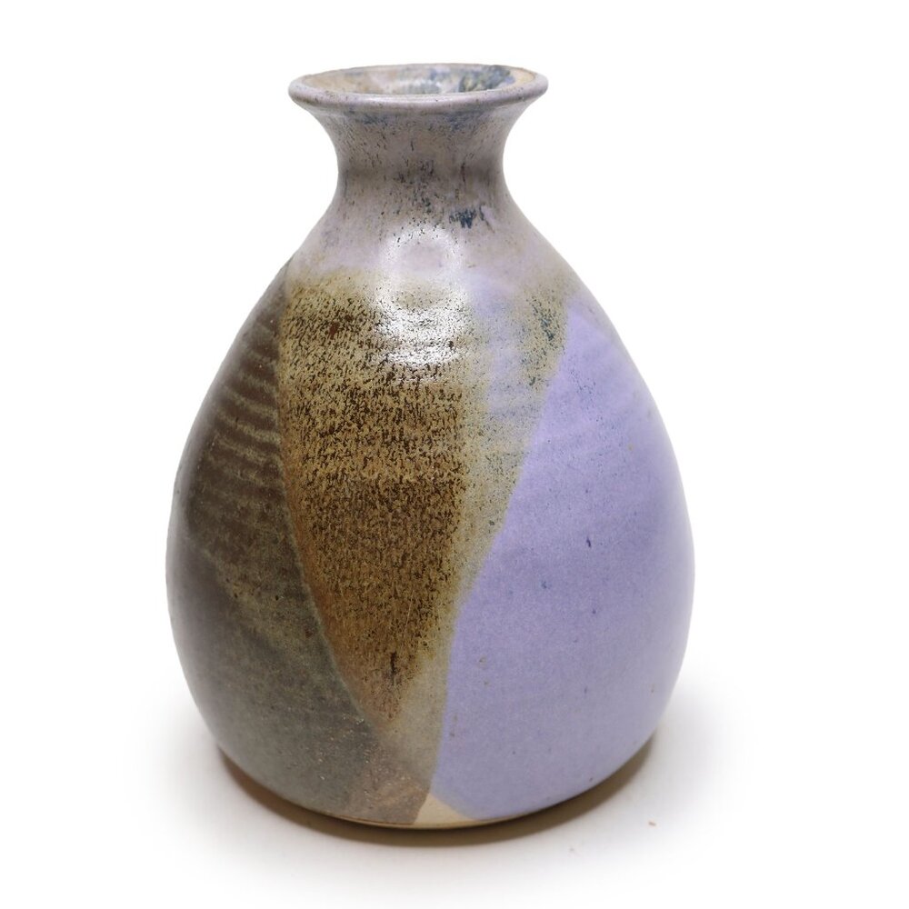 Mid Century  Signed Japanese Sake Tokkuri Kiwaku Vase Lavender Tada Shigeki